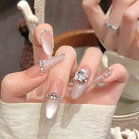 10pcs Handmade Press on Nails for Gluing Spring Green Cat Eye False Nails  - Thumbnail 1