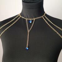 Handmade Gold Shoulder Chain With Blue Heart Charms - Thumbnail 1