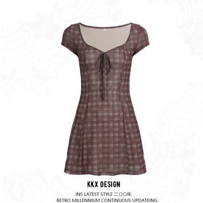 V-neck tie mesh short-sleeved dress