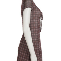 V-neck tie mesh short-sleeved dress - Thumbnail 3