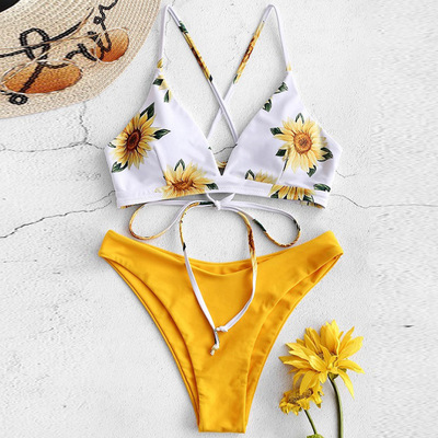  sexy sunflower printed bikini set
