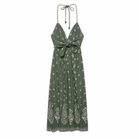 Elegant Embroidered Midi Halter Neck Dress - Thumbnail 2