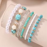 Multi piece Bracelet Pearl Handmade Beaded Women's Bohemian Fashion Peach Heart Bracelet - Thumbnail 7