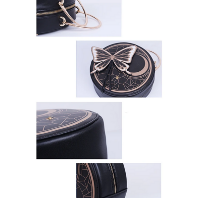 Gothic butterfly moon round bag