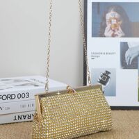 Luxury Diamond Long Silver Day Clutches Shiny Crystal Wedding Chain Shoulder Bags  - Thumbnail 1