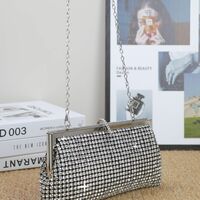 Luxury Diamond Long Silver Day Clutches Shiny Crystal Wedding Chain Shoulder Bags  - Thumbnail 2