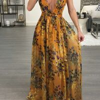 Fashion Sexy strapless v neck backless chiffon maxi dress - Thumbnail 6