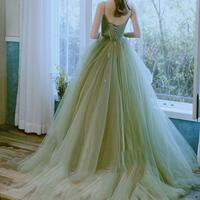 Evening Dress Female 2025 New Green Forest Style Student Art Exam Graduation Host Dress - Thumbnail 1