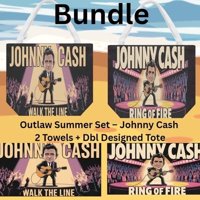Rock n roll  beach bundle- 2 towels &  tote dbl sded. 2 designs