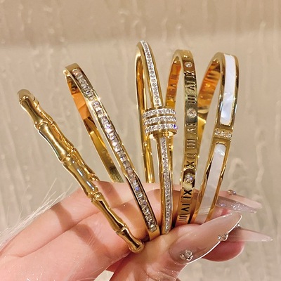 Luxury titanium steel gold silver color bangles for women girls 