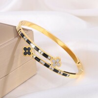  Four-leaf Clover Bracelet Women Stainless Steel Bangles - Thumbnail 1