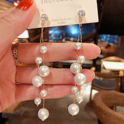 Fashion Simulation Pearl Long Earrings For Women Girls