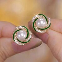 Fashion Shiny Crystal  Simulated Pearl Earrings - Thumbnail 3