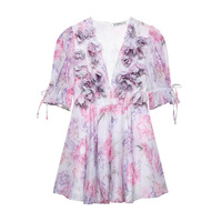 Fashionable and refreshing chiffon V-neck floral short dress - Thumbnail 1