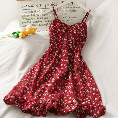 Retro floral suspender dress