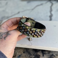 3-2-3 Rainbow Small-Dome studs Green Leather Wristband - Thumbnail 5