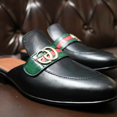 Crafted leather handmade classic black moccasin shoes formal leather horsebit mules 