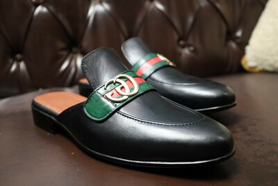 Crafted Leather Handmade Classic Black Moccasin Shoes Formal Leather Horsebit Mules 