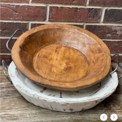 Large round bowl | spanish oak with handles 