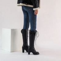 Sweet Bow Knee High PU Leather Boots for Women - Thumbnail 1