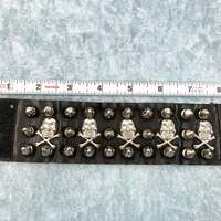 Skull Leather Wrist Band with Silver Skulls and Spikes - Thumbnail 1