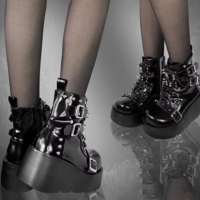 Kawaii Punk Black Rivet Chunky Platform Ankle Boots  - Thumbnail 3