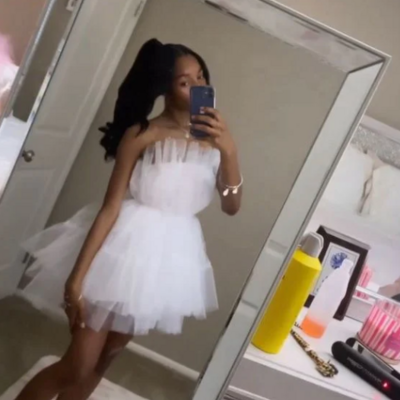 A-line cute tulle strapless homecoming dress birthday outfits - Thumbnail 1