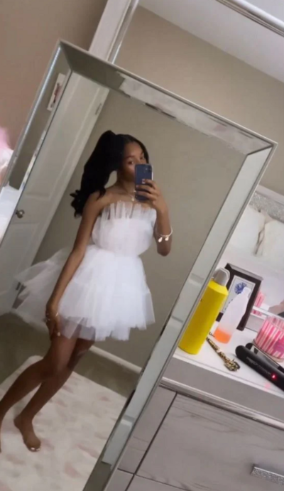 A-Line Cute Tulle Strapless Homecoming Dress Birthday Outfits