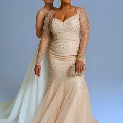 Elegant plus size sheath long sleeve sequins mother of the bride/ groom dresses formal evening dress