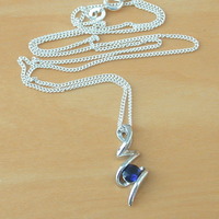 BOXED GIFT /925 Sapphire (Lab Created) Squiggle Pendant & Chain/Sapphire Jewelry/Silver Sapphire Necklace/Sapphire Pendant/Sapphire Gift/UK - Thumbnail 2