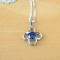 BOXED GIFT /925 Sapphire (Lab Created) Flower Pendant & Chain/Sapphire Jewelry/Silver Sapphire Necklace/Sapphire Pendant/Sapphire Gift/UK - Thumbnail 1