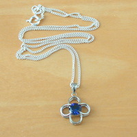 BOXED GIFT /925 Sapphire (Lab Created) Flower Pendant & Chain/Sapphire Jewelry/Silver Sapphire Necklace/Sapphire Pendant/Sapphire Gift/UK - Thumbnail 2
