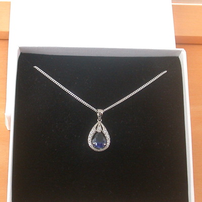 Boxed gift /925 sapphire (lab created) & cz pendant & chain/sapphire jewelry/silver sapphire necklace/sapphire pendant/sapphire gift/uk