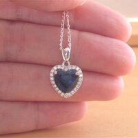 BOXED GIFT /925 Sapphire (Lab Created) & Cz Heart Pendant & Chain/Sapphire Jewelry/Silver Sapphire Necklace/Sapphire Pendant/Sapphire Gift/UK - Thumbnail 3