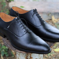 Crafted Leather Black Oxford Men Dress Shoes - Thumbnail 3