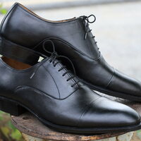 Crafted Leather Black Oxford Men Dress Shoes - Thumbnail 5