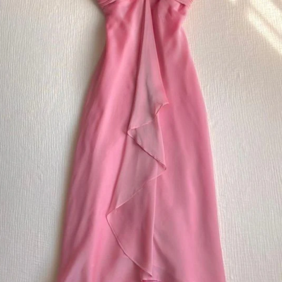 Strapless sweet pink chiffon long prom dress formal party dress - Thumbnail 1