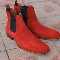 Crafted Leather Classic Red Suede Leather Chelsea Boot - Thumbnail 1