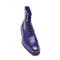 Crafted Leather Handmade Men Classic Blue Leather Norwegian Welted Ankle High Commando Boot - Thumbnail 4