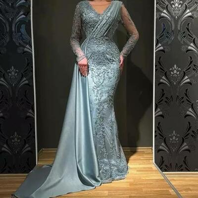 Green sheath prom dresses beading crystals evening gowns formal party gowns