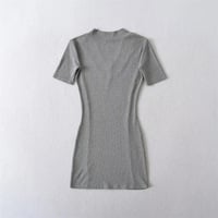 Sexy Basic V-Neck Hip-wrapped Short Sleeve Dress - Thumbnail 3
