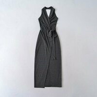 Backless Striped Halter Neck Tie Hip Skirt Dress - Thumbnail 1