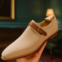 Handmade Special Edition Beige Color Single Monk Strap Shoes - Thumbnail 1