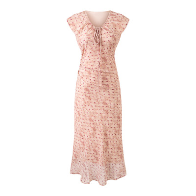 Sweet style drawstring V-neck strap slim fit dress