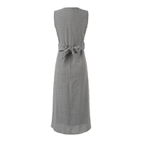 Retro age-reducing plaid tie waist slimming sleeveless long dress - Thumbnail 1