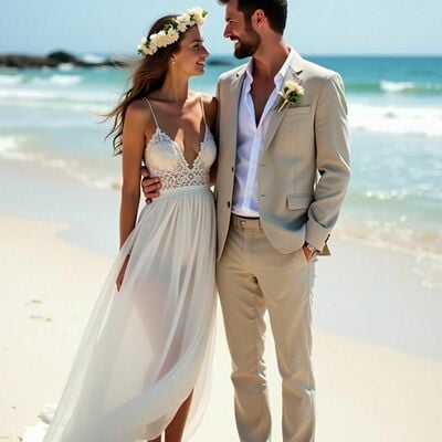 Simple wedding dress, lace beach boho bridal dress bridal gown - Thumbnail 1