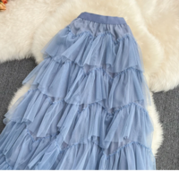 Tulle Layered Flowy Maxi Skirt with Elastic Waist - Thumbnail 7