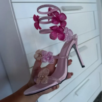 Elegant Rhinestone Crystal Flower High Heels Fashion Sandals - Thumbnail 5