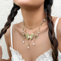 Multilayer Butterfly Pendant Tassel Necklace  - Thumbnail 2