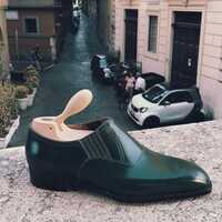 Handmade Dark Green Loafers Shoes For Mens Ideal For Wedding Outfit - Thumbnail 3